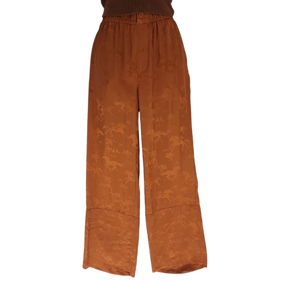 Ganni Brown Wide Leg Pants with Relaxed Fit and High Waist - Picture 3 of 10